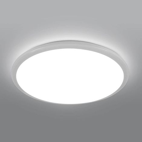 Goeco – Plafonnier LED rond étanche IP54 24W – Lumière blanche froide 6500K – Ø30cm pour salle de bain, balcon, cuisine, salon