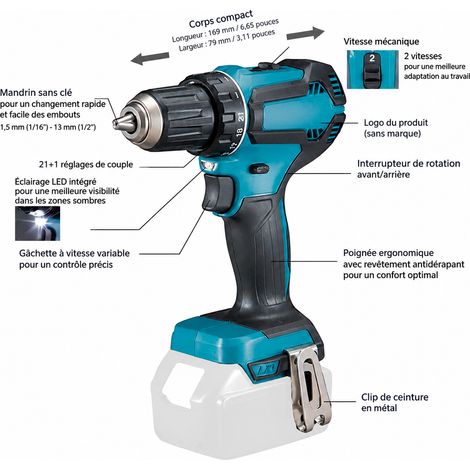 Perceuse-visseuse 18V DDF487Z machine nue sans batterie ni chargeur 410 40 25 1500 15 × 8,1 × 23,2 cm 1 kg – Livraison gratuite