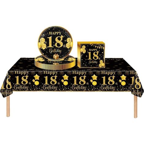 Partygeschirr Set 18. Geburtstag Schwarz Gold 37 Teile Tischdeko für Mädchen & Jungen