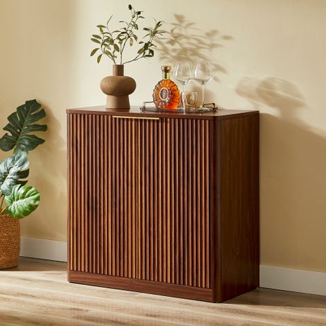Credenza moderna con pannelli incassati e ripiani regolabili in altezza, mobile TV o buffet per soggiorno e sala da pranzo, piano impermeabile, 80x40x80 cm, marroneWL