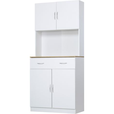 Armoire cuisine 180cm 2 portes tiroir étagères réglables polyvalente 80x40x180cm, blanc