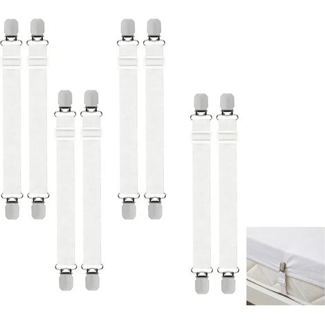 8 Pièces Attache Drap Housse élastique, Tendeur Drap Housse, (35-130cm) Sangles élastiques Réglables avec Clips Métalliques pour Draps de Lit, Housses de Canapé, Matelas et Coussins (1/5)