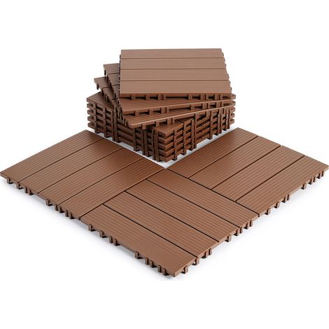 Randaco Set di 11 piastrelle per terrazza 1 m², 30 x 30 cm 4 listelli, piastrelle in plastica, piastrelle a incastro Marrone A righe (1/5)