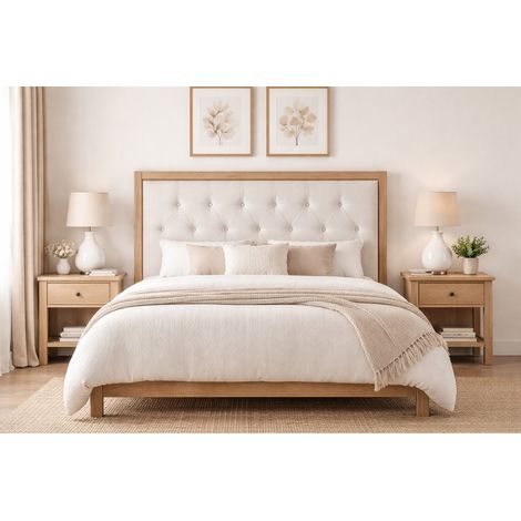 Cabecero Cama Madera De Hevea Lino 160X5X120 Beige (1/2)