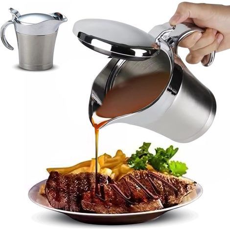 450ml Edelstahl Thermo Sauciere,Doppelt Isoliert Thermo Sauciere Soßenkanne Saucenbecher Soßenschüssel mit Deckel für Servieren Soße,Vanillesoße,Sahne für Abendessen, Restaurants,Partys (1/4)