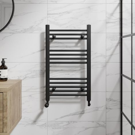 DuraTherm Matt Black Flat Straight Heated Towel Rail Bathroom Radiator Designer 750 x 450mm