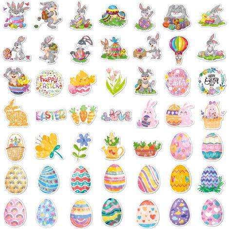 [Pegatinas con purpurina] Set de pegatinas de vinilo de Pascua con 90 pegatinas multicolores de pintura de gelatina, 7 cm de diámetro, para decoración de ventanas, removibles para niños. (1/5)