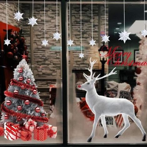 Autocollant de Noël Fenêtre,Autocollant de Noël Décoration,PVC Autocollants Vitre Stickers,Sapin de Noël et wapiti (1/4)
