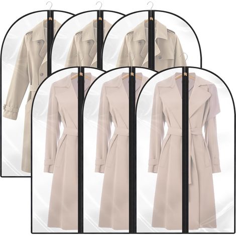 6er-Pack Kleidersäcke, hängende, staubdichte Kleidersäcke, transparente Kleidersäcke mit Reißverschluss, Schutz für Hemden, Anzüge, Mäntel, Kleider usw. (60 x 120 cm, Schwarz) (1/5)