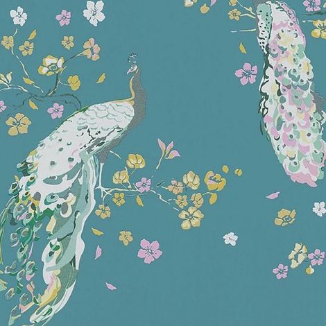 Floral Peacock Wallpaper Textured Paste The Wall Vinyl Teal White Pink Silver