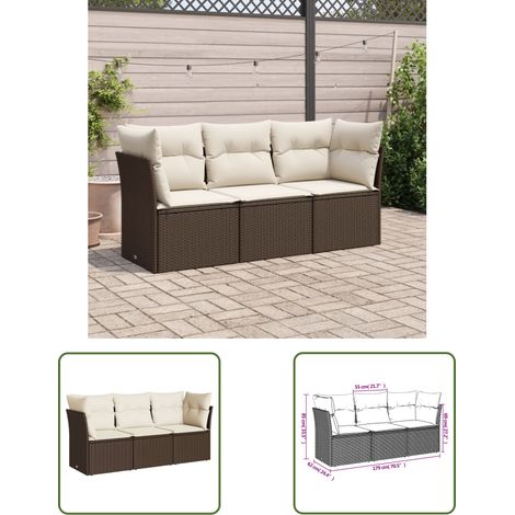 The Living Store 3-tlg. Garten-Sofagarnitur mit Kissen Braun Poly Rattan - Gartenmöbel - Outdoor Möbel - Rattan Sofa - Lounge Set - Gartengestelle
