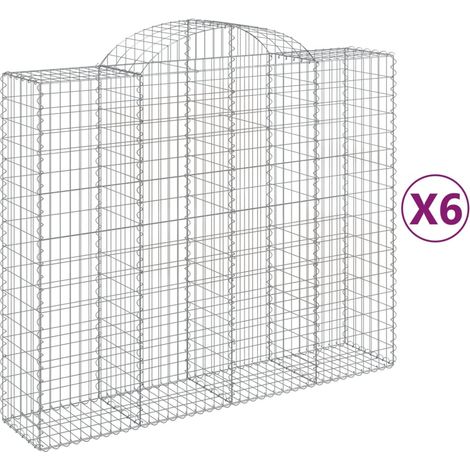 Cestas de gaviones muro de contención arqueado valla de jaula 6 piezas 200 x 50 x 160/180 cm hierro galvanizado Plata 020041002
