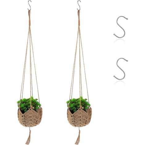 2 vasi sospesi in corda di cotone, vasi da fiori in macramè, vasi da interno sospesi, vasi da fiori sospesi, decorazione bohémien, per interni, giardino, soggiorno, esterni e balcone.