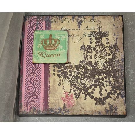 Tableau vintage de style provençal avec l'inscription Queen Queen (1/4)