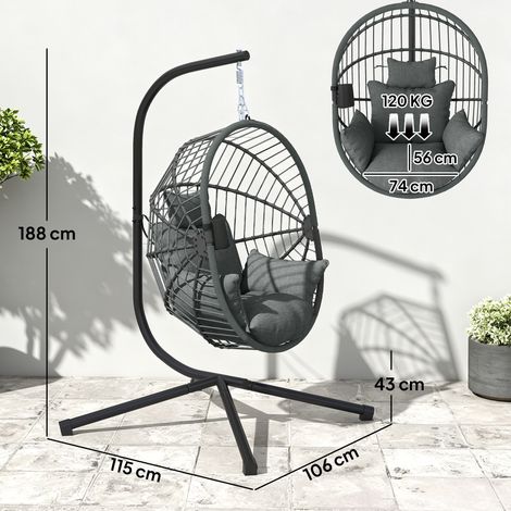 Outdoor Hängesessel Hängesessel, inkl. Polster, Egg-Chair, 120 cm x 106 cm x 188 cm, Grau (1/5)