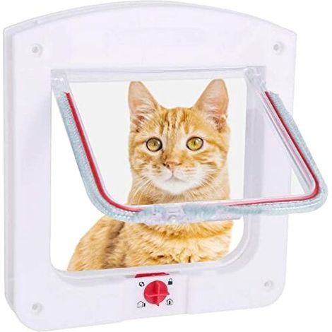 Chatières et portes manuelles，Chatière pour Chat Chiens Petit Chatière Porte Puce 4 Voies verrouillable Facile à Installer Blanc， (1/5)