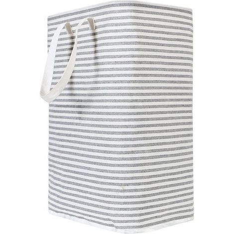 Panier à linge pliable gris de 72 litres, 40x30x60cm, tissu imperméable,Panier à linge sale pliable en tissu rayé (1/4)