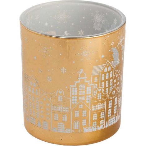 ARPIMEX Portacandela di Natale Decoro Paesaggio D 7 Cm H 8 Cm Gold