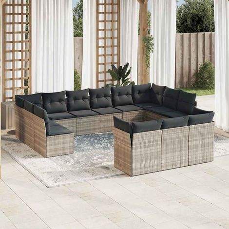vidaXL Set Divani Giardino 13 pz con Cuscini Grigio Chiaro Polyrattan (1/3)