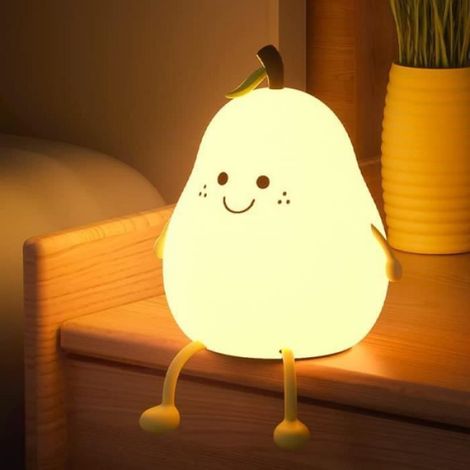 Veilleuse Poire - Lampe Table Enfant - Blanc Chaud - Rechargeable USB - 1200 mAh - 20 H Autonomie Faible Luminosité - 1 Pièce (1/4)