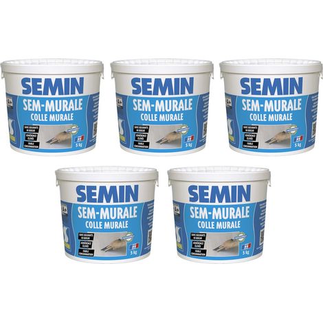 Lot de 5 colles pour toiles de verre et revêtements muraux légers en pâte Semin Sem-Murale - prête à l'emploi - seau 5 kg (1/5)