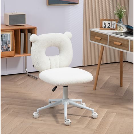 Sedia da scrivania 50x56x80-90 cm bianca in poliestere regolabile in altezza con schienale a orsetto (1/5)