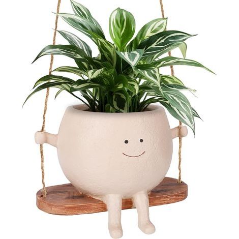 Smiley face flower pot, swaying smiley face hanging flower pot, cute swaying flower pot, uniquely designed hanging flower pot, suitable for indoor and outdoor decoration. (1/5)