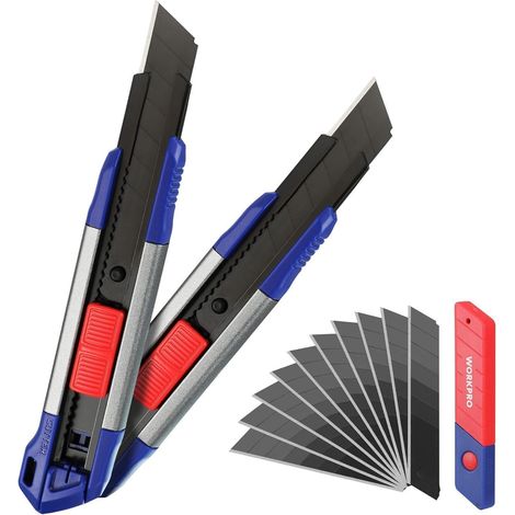 Cuttermesser 2er Set 18 mm SK5 Aluminium mit 10 Ersatzklingen (1/5)
