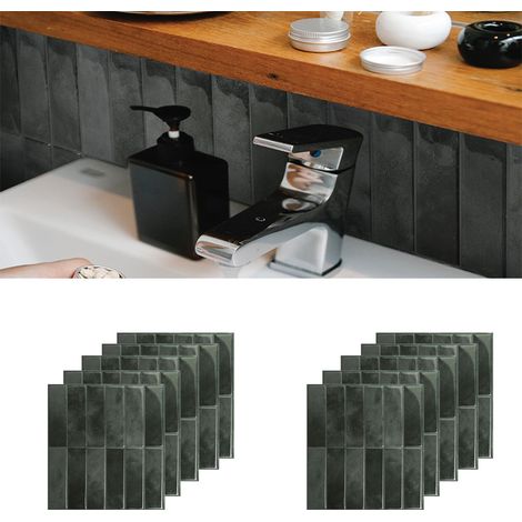 Crédence Carrelage 3D Noir - 4 Plaques Muraux Adhésives Étanches, Modulables pour Rénovation et Décoration Moderne (1/4)