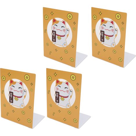 Lot de 4 serre-livres créatifs en métal, motif chat porte-bonheur. (1/5)