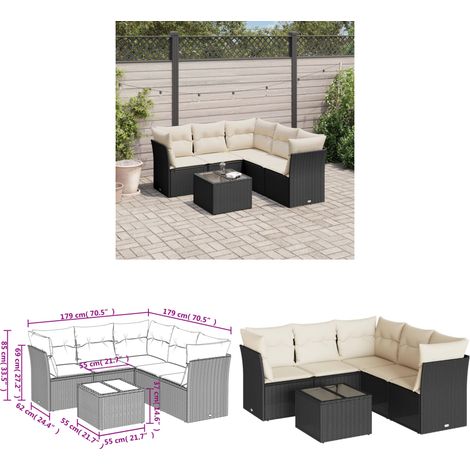 6-tlg. Garten-Sofagarnitur mit Kissen Schwarz Poly Rattan - Gartensortiment - Outdoor Möbel - Lounge Set - Gartenlounge - Rattan Sofa - Home & Living (1/3)