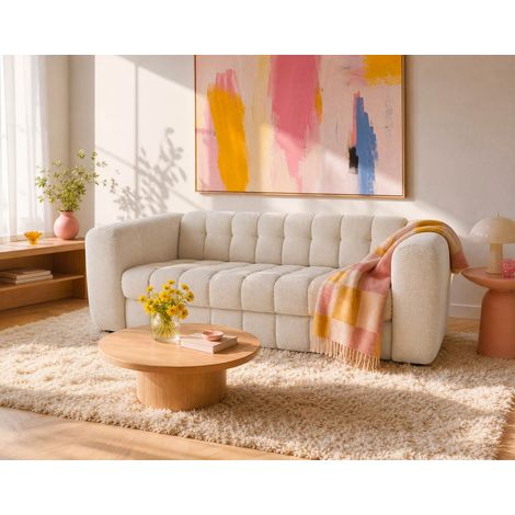 Violette - canapé 3 places convertible express couchage quotidien 140 cm matelas 14 cm en velours gaufré - beige (1/5)