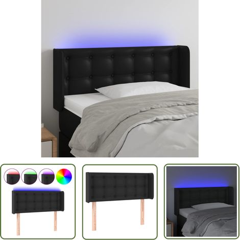 The Living Store Tête de lit à LED Noir 93x16x78/88 cm Similicuir - Tête De Lit Led - Tête De Lit Moderne - Tête De Lit Noire - Tête De Lit Rembourrée - Éclairage Led (1/5)