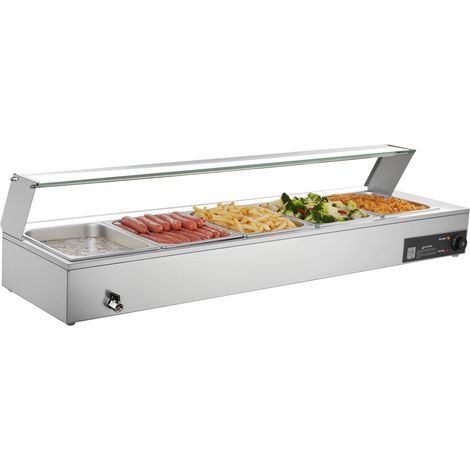 Chauffe-plats professionnel, 1500 W, chauffe-plats vapeur électrique en acier inoxydable avec couvercle en verre, bain-marie de comptoir avec cinq bacs de 1/2 pouce, idéal pour la restauration, les re (1/5)