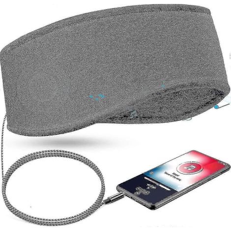 Bandeau musical de sommeil avec écouteurs filaires 3,5 mm, souple et élastique, idéal pour les voyages. Haut-parleur fin et confortable pour dormir. Gris. (1/5)