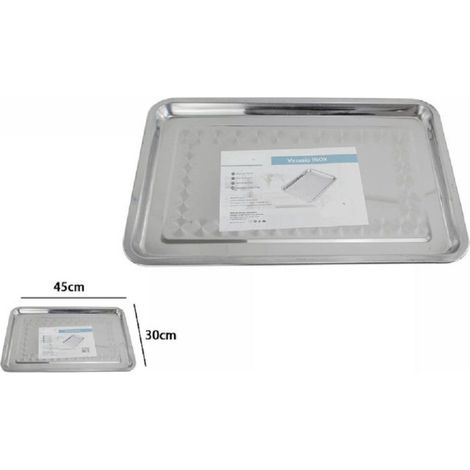 Trade Shop - Bandeja Rectangular Acero Cocina Guantera Plato 45x30cm 66352 -