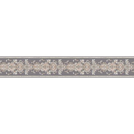 Frise papier peint salon motif baroque Frise tapisserie grise métallique beige Frise murale baroque pour chambre adulte (1/2)