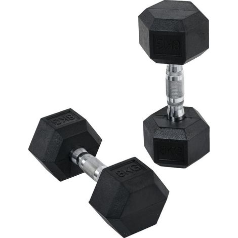 Jeu de 16 kg d'haltères hexagonaux courts - Musculation & haltérophilie - Métal caoutchouc noir (1/5)