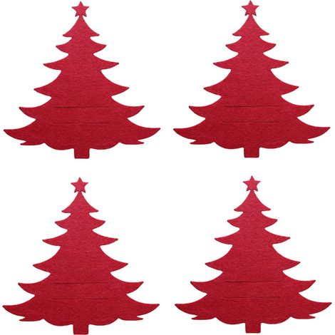 Sac À Couverts De Noël - Arbre De Noël En Tissu Non Tissé - Pour Fourchettes Et Cuillères - Décoration De Table De Fêtes - Lot De 4 Pièces (1/5)