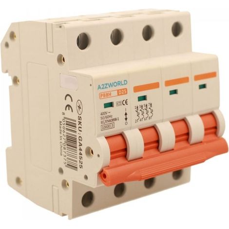 MCB Interruttore Magnetotermico Automatico Curva D 4P 4M 10000A D25A AC 400V IP20 IEC60898-1 PB8H