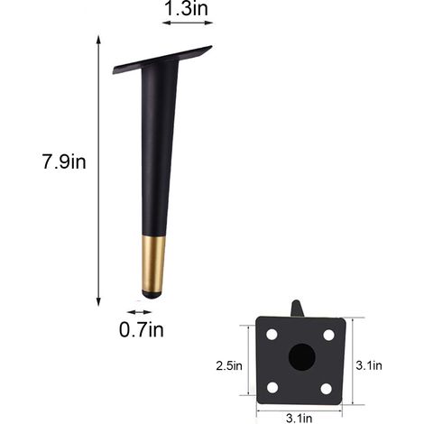 Patas metálicas para sofá/muebles – Altura [12 cm/15 cm/20 cm/25 cm/30 cm/40 cm/50 cm] – Color negro – Hierro galvanizado – Capacidad de carga: 113 kg – Montaje rápido – 1 pieza