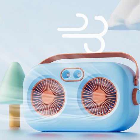 Ventilateur brumisateur à double pale, climatiseur de bureau USB, ventilateur électrique brumisateur portable refroidi à l'eau, petit ventilateur rafraîchissant et humidificateur, bleu. (1/5)