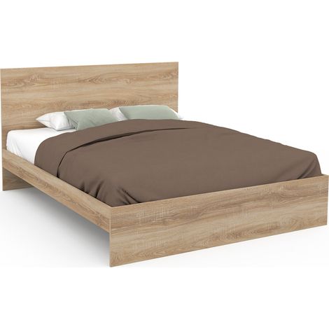 Idmarket – Lit double OMAHA 160x200 cm – Tête de lit 90 cm – Sommier 26 lattes avec zone lombaire renforcée – Structure en panneaux de particules hêtre