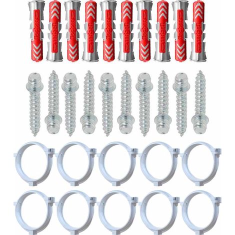 Ensemble de 10 colliers tube de descente Ø80 Blanc + 10 Vis 7x40mm + 10 Chevilles Duopower 8x40mm - Arcanaute (1/4)