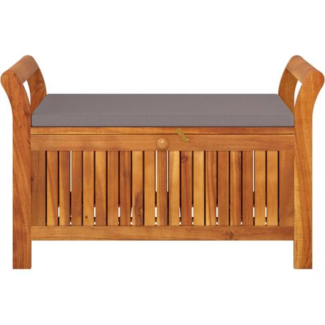 Banc de jardin meuble de patio d'extérieur terrasse de rangement de jardin avec coussin 91 cm bois d'acacia