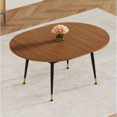 Table à manger ovale 200/120/73,66 cm noire et noyer, en MDF et métal, design moderne et stable (1/5)