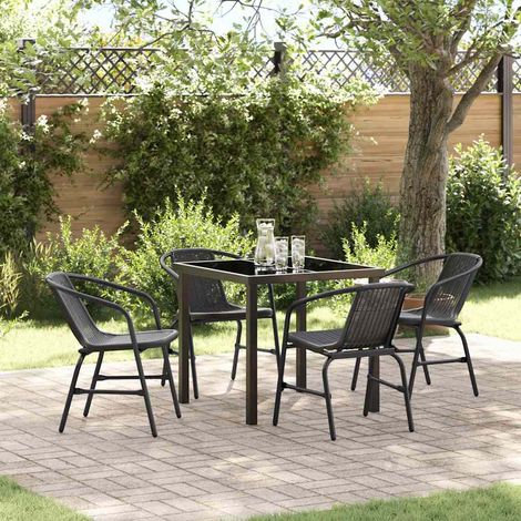 Garden Dining Set 5 pcs Black Poly rattan vidaXL (1/5)