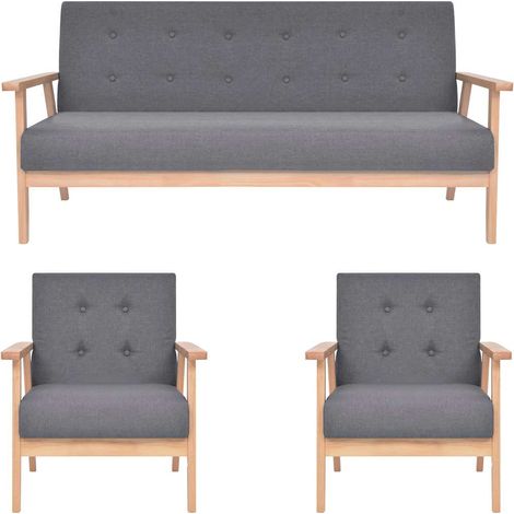 Ensemble canapé 3 pièces en tissu polyester gris foncé, 2 fauteuils et 1 canapé 3 places - PANGIVO (1/5)