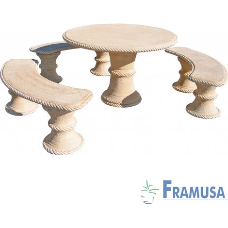 CONJUNTO COMEDOR PIEDRA CIRCULAR JARDIN ABETO NATURAL OCRE