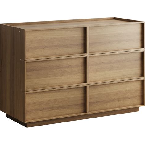 Commode à six tiroirs, armoire/placard moderne, meuble de rangement en bois, coiffeuse, adaptée au salon, à la chambre et au couloir, 115 x 48 x 78 cm, coloris chêne